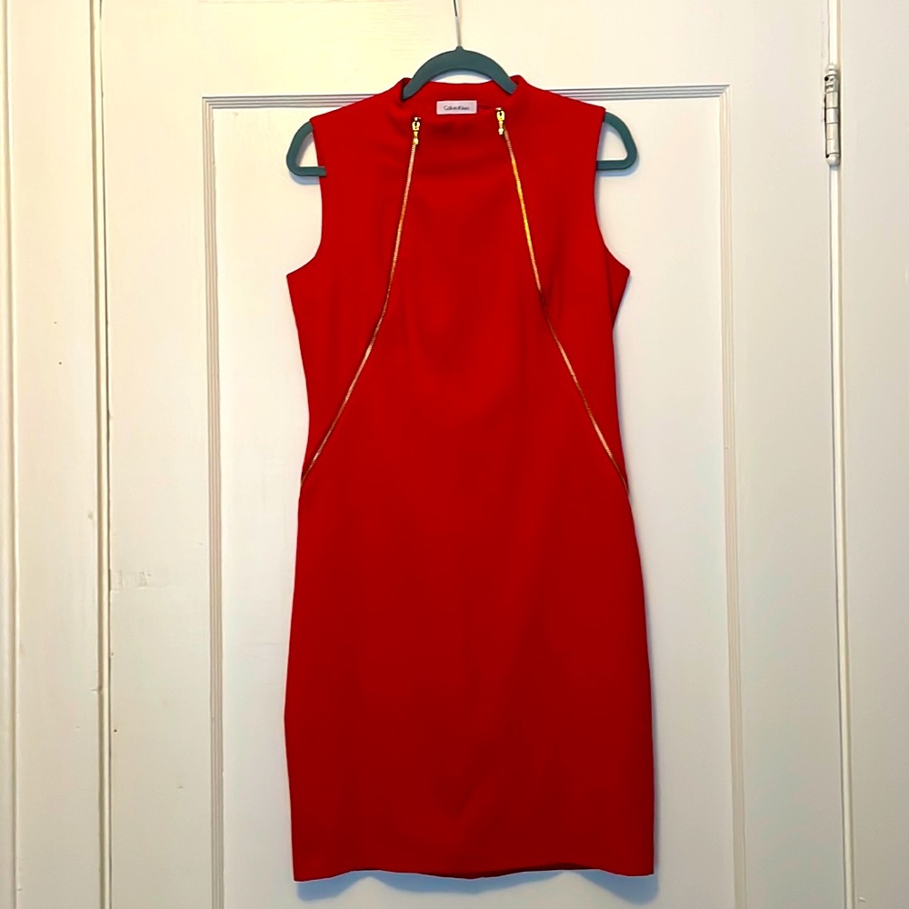 Calvin Klein red zipper dress size 8